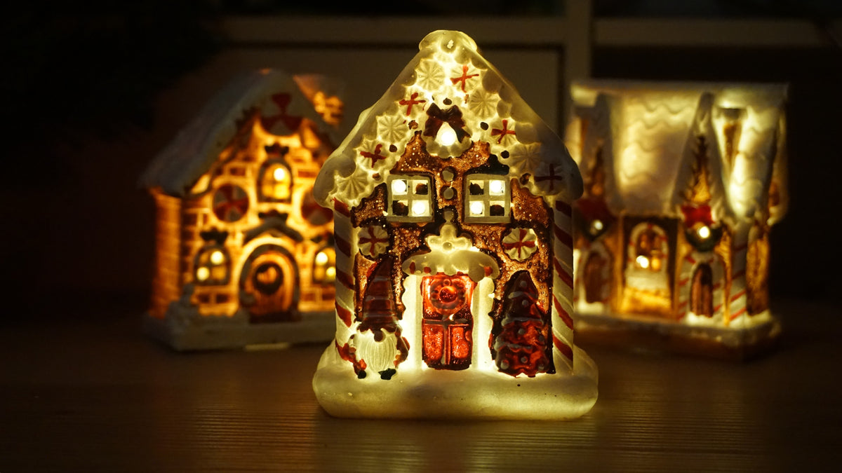 Peperkoekhuisjes met LED verlichting
